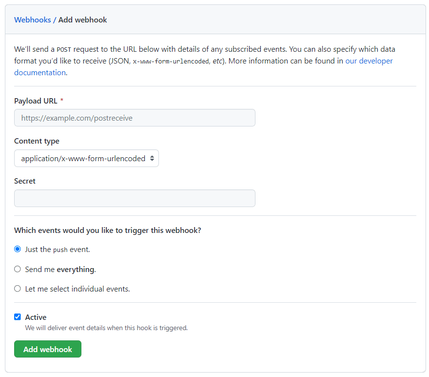 GitHub Webhook - Add Webhook Details
